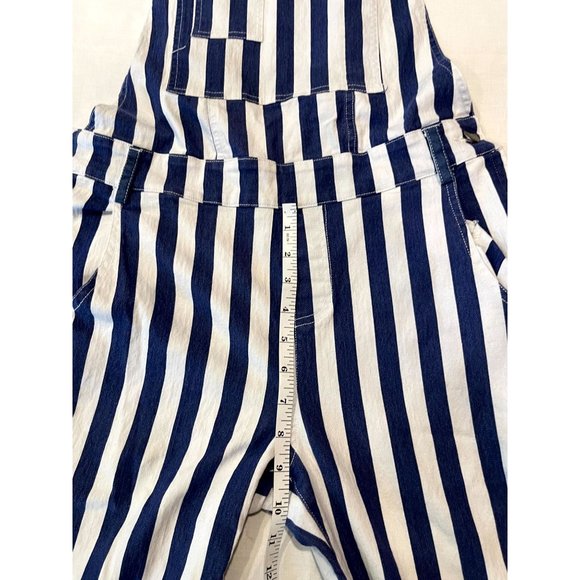 Akira Chicago Womens Striped Jumpsuit Stretch Pockets White Blue Size Large - Picture 7 of 11